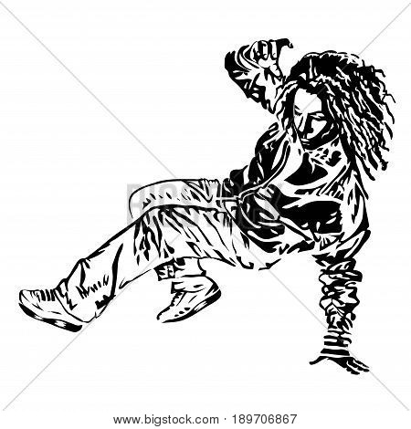 Raper dancer on white background. Extreme theme modern print. Vector design elements. Isolated on white