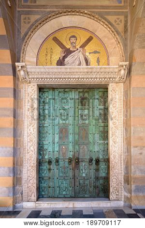 Medieval bronze doors of Cathedral of St. Andrew in Amalfi Campania Italy