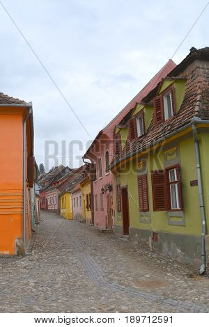Urban Landscape In The Downtown Of The Medieval City Sighisoara, Transylvania
