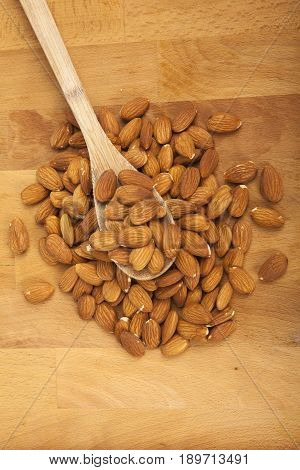 lots of peeled raw and healthy almonds