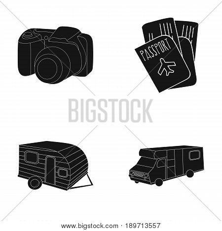 Vacation, photo, camera, passport .Family holiday set collection icons in black style vector symbol stock illustration .