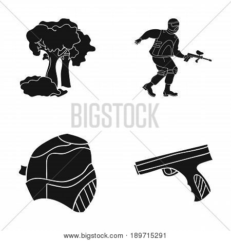 Mask, gun, paint, inventory .Paintball set collection icons in black style vector symbol stock illustration .