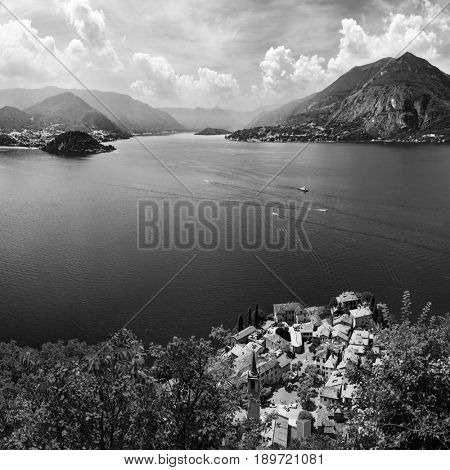 Aerial view on Lake Como and Varenna from Castello di Vezio, Lombardy, Italy