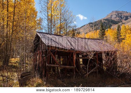 Autumn colors create a unique scenic beauty in the Rocky Mountains of Colorado. Ironton Ghost Town