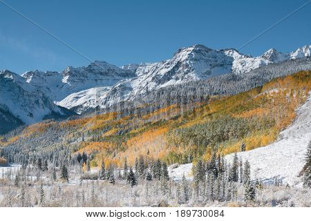 Autumn colors create a unique scenic beauty in the Rocky Mountains of Colorado.