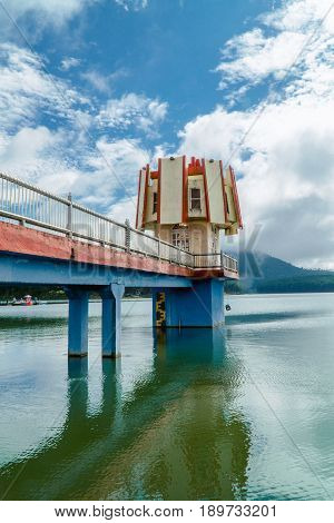 Lighthouse in the middle of Tuyen Lam Lake, Da Lat, Lam Dong province, VIetnam