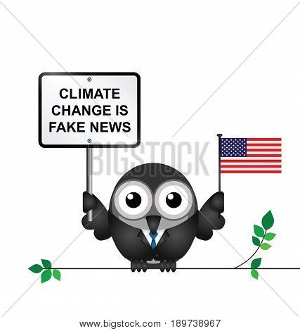 Comical American climate change denial after pulling out of the Paris 
Agreement isolated on white background