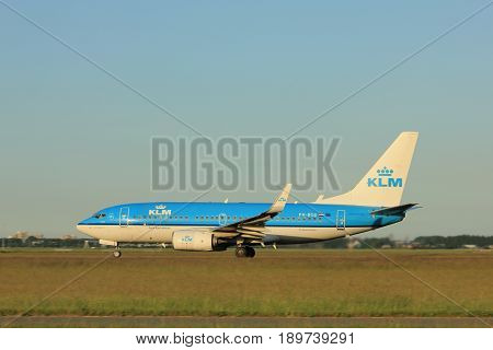 Amsterdam the Netherlands - June 1st 2017:PH-BGU KLM Royal Dutch Airlines Boeing 737-700 taking off from Polderbaan Runway Amsterdam Airport Schiphol