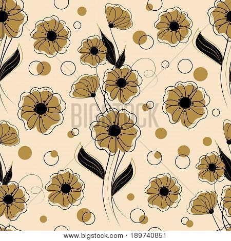 Seamless pattern with flowers and sircles. Vector illustration.