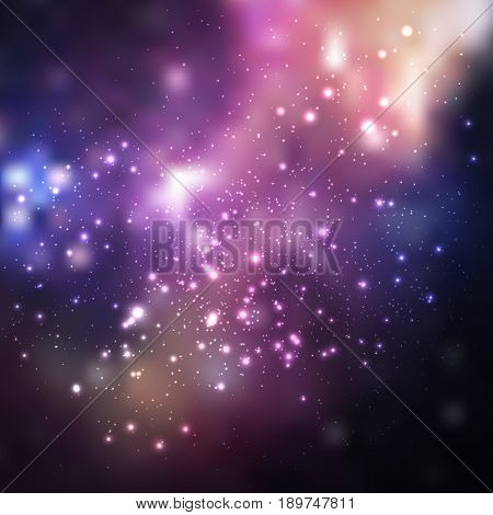 Space vector background with stars. Universe illustration. Colored cosmos backdrop with stars claster. Deep space colors with cosmos clouds