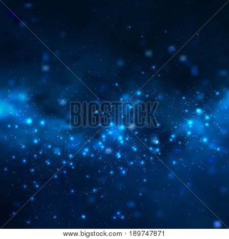 Space vector background with stars. Universe illustration. Colored cosmos backdrop with stars claster. Deep blue colors