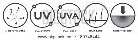 skin icon and vector part 2 / uv a b moisture loss hair