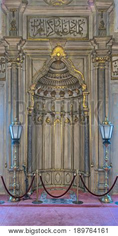 Istanbul, Turkey - April 24, 2017: Mihrab (Niche) of Eyup Sultan Mosque Istanbul Turkey
