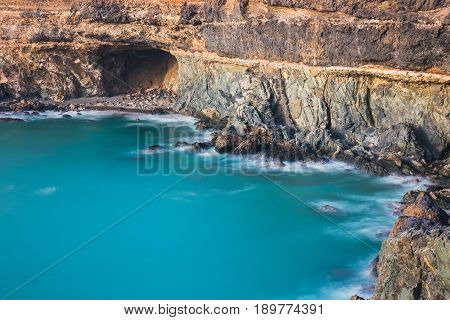 Caves Near Ajuy Village On Fuerteventura, Spain. Long Time Exposure