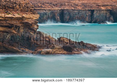 Caves Near Ajuy Village On Fuerteventura, Spain. Long Time Exposure