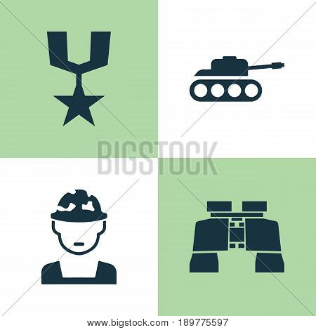 Combat Icons Set. Collection Of Glass, Panzer, Order And Other Elements. Also Includes Symbols Such As Military, Panzer, Gong.