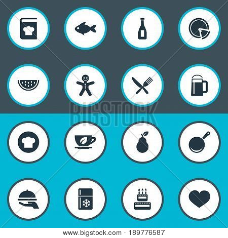 Vector Illustration Set Of Simple Preparation Icons. Elements Friedge, Italian Cuisine, Balsamic Vinegar And Other Synonyms Appliance, Ocean And Pan.