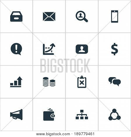 Vector Illustration Set Of Simple Job Icons. Elements Hierarchy, Inbox, Cooperation And Other Synonyms Mobile, Organisation And Wallet.