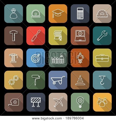 Engineering line flat icons with long shadow, stock vector