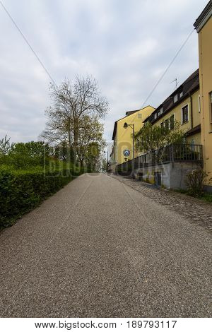 SCHWEINFURT GERMANY - APRIL 21 2017: Old streets in the historic part of the city. Schweinfurt - a medieval city founded in 761 year.