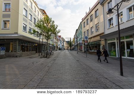 SCHWEINFURT GERMANY - APRIL 21 2017: Shopping street in the historical part of the city. Schweinfurt - a medieval city founded in 761 year.