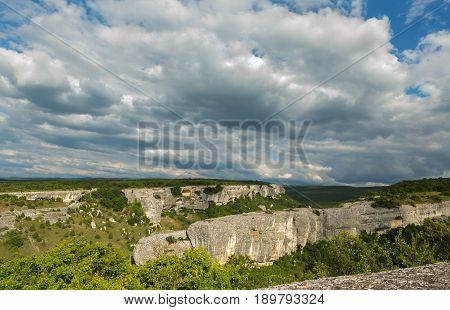 Beautiful view from above to the Cave City Eski-Kermen in Crimea