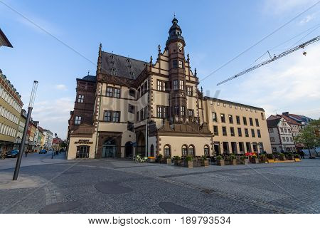 SCHWEINFURT GERMANY - APRIL 21 2017: Market square with town hall. Schweinfurt - a medieval city founded in 761 year.