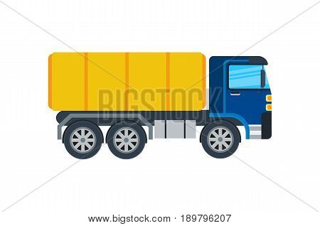 Commercial truck isolated icon. Modern lorry car, freight transport side view vector illustration in flar design.