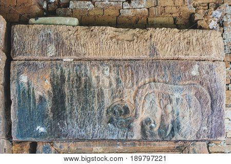 Old Stone Lintel At Ku Phra Kona, Group Of Khmer Prangs Or Pagodas Built In The 11Th Century With Ba