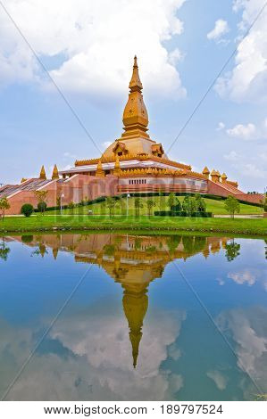 Chedi Maha Mongkol Bua, The Golden Pagoda Landmark Of Roi Et Province, Northeastern Thailand