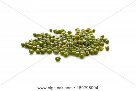 Green mung beans isolated on white background