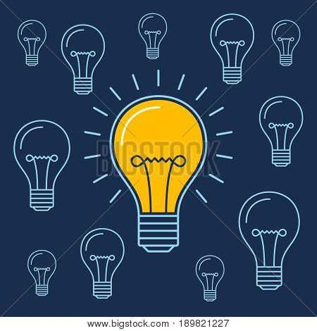 One lit bulb among unlit bulbs , New idea business illustration vector