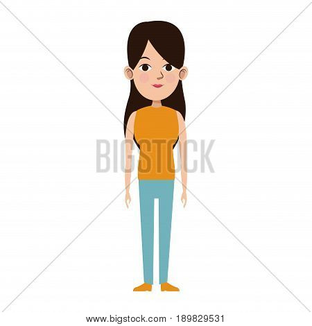 cute woman looking away view front vector illustration
