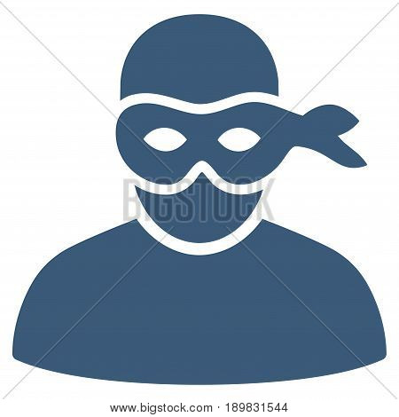 Blue Anonimious Thief interface toolbar pictogram. Vector pictograph style is a flat symbol on diagonal hatch transparent background.