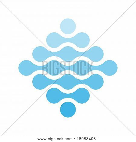 Connected dots in a shape of rhombus and shades of blue. Water theme concept. Abstract design element. Vector illustration.