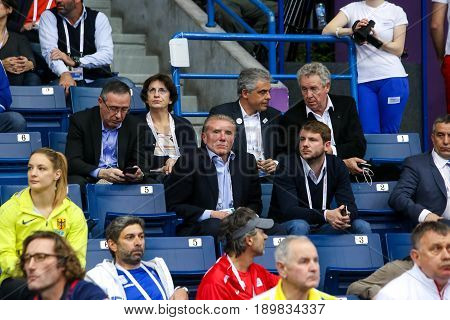 BELGRADE SERBIA - MARCH 3-5 2017: SERGEY BUBKA IN AUDIENCE EUROPEAN ATHLETICS INDOOR CHAMPIONSHIPS IN BELGRADE SERBIA