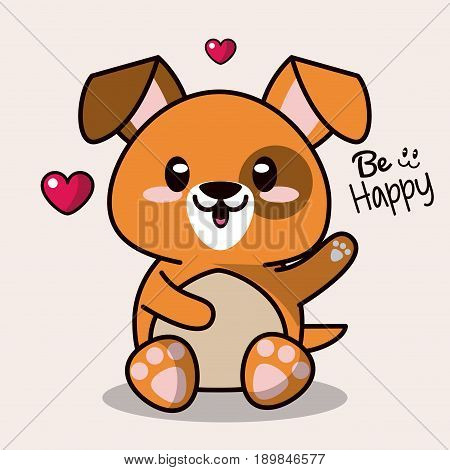 color background with cute kawaii animal dog greeting expression vector illustration