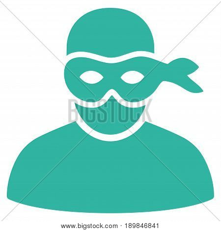 Cyan Anonimious Thief interface icon. Vector pictograph style is a flat symbol on diagonal hatch transparent background.