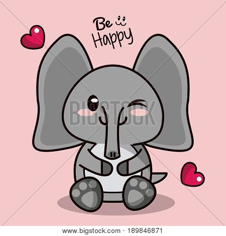 pink color background with cute kawaii animal elephant wink a eye vector illustration