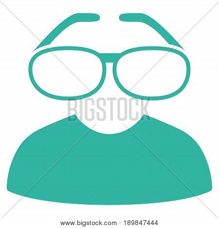 Cyan Clever Spectacles interface toolbar icon. Vector pictogram style is a flat symbol on diagonal hatch transparent background.