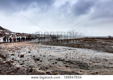 Erupting Of The Great Geysir Lies In Haukadalur Valley