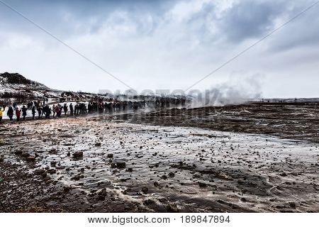 Erupting Of The Great Geysir Lies In Haukadalur Valley
