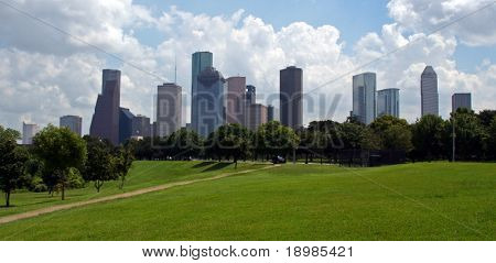 Houston Texas Skyline på en overskyet dag.