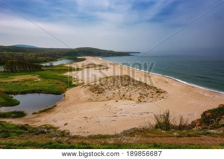 Seascape with beach at the mouth of the Veleka River, Sinemorets village, Burgas Region, Bulgaria