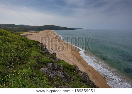 Seascape with beach at the mouth of the Veleka River, Sinemorets village, Burgas Region, Bulgaria