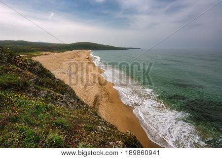 Seascape with beach at the mouth of the Veleka River, Sinemorets village, Burgas Region, Bulgaria