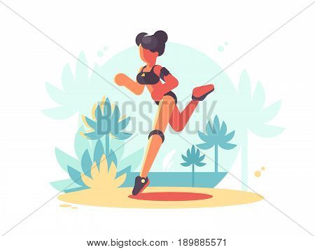 Young attractive girl running. Fitness and sport. Vector flat illustration