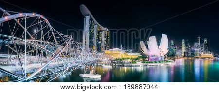 Vibrant panorama background of Singapore skyline at the business bay