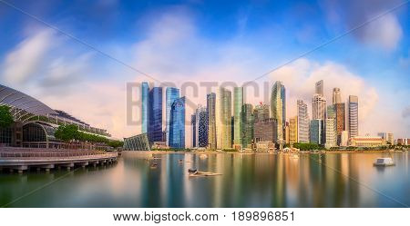 Vibrant panorama background of Singapore skyline at the business bay