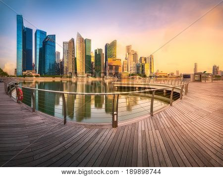 Vibrant panorama background of Singapore skyline at the business bay